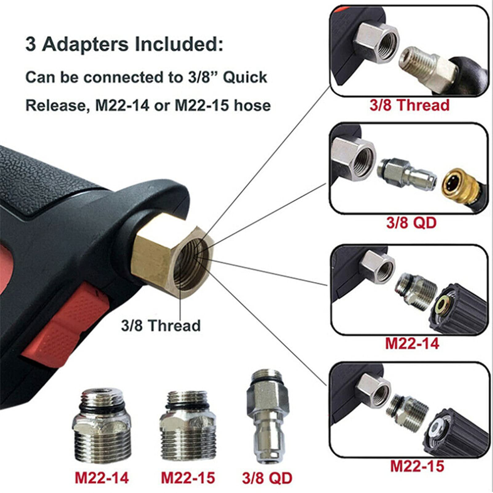 HUIOP Pulvérisateur De Lave-Glace,Kit D'Adaptateurs D'Embouts De Buse De Lance De Pulvérisateur De Laveuse À Pression Haute Pression 4000Psi M22