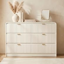 FURSUN Fluted 6 Drawers Dresser for Bedroom, 54" Wide Wooden Dresser with Metal Handle, Curved Profile Design, Modern Storage Organizer for Bedroom, Living Room, Hallway, White