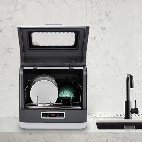 Miniatura 5 de Lavavajillas portátil de encimera de 1200 W, 3 programas de lavado, con función de secado al aire y luz LED, máquina automática de limpieza de