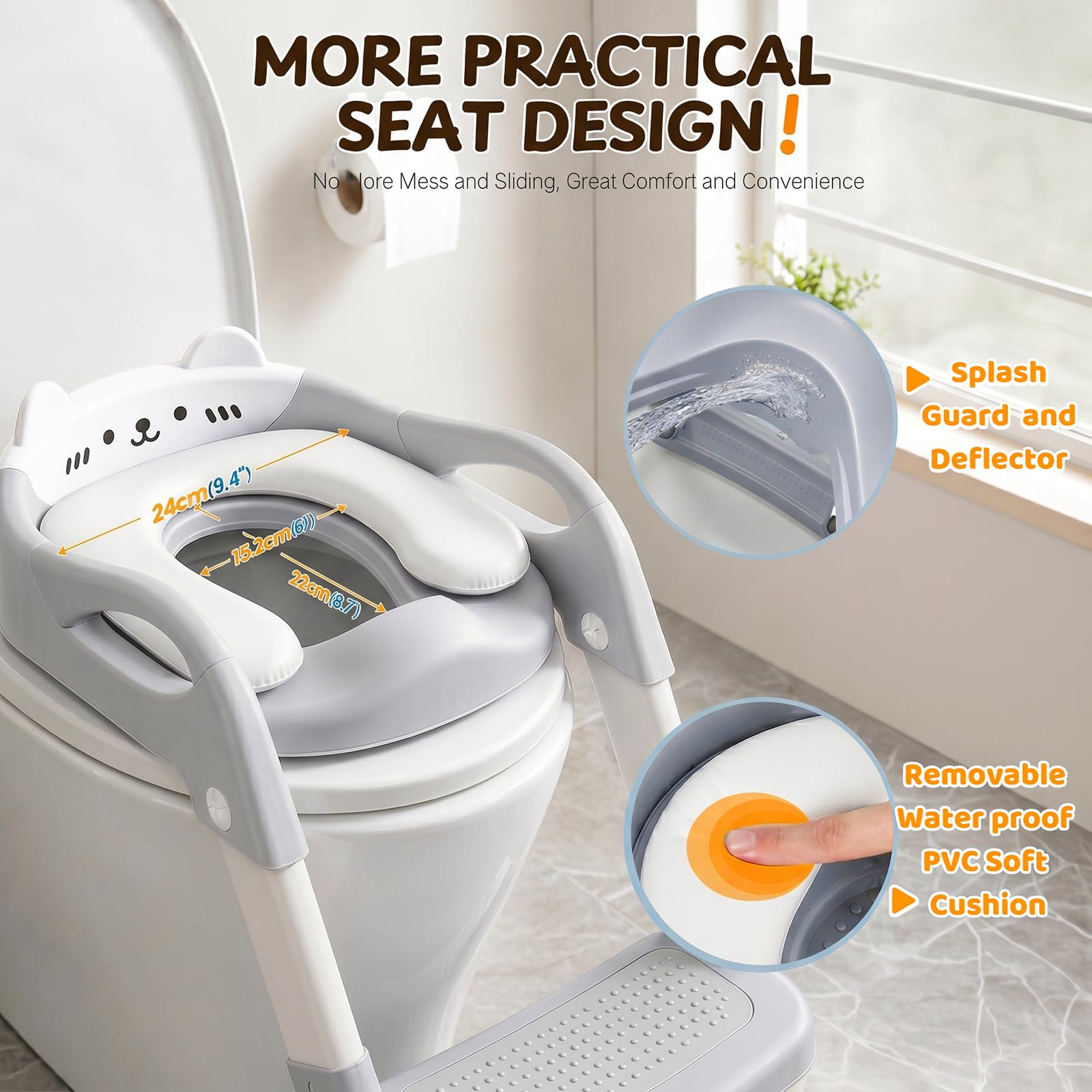Reducteur Toilette Enfant - Rehausseur Toilette Enfant - Pédale Élargie Et Antidérapante | Facile À Monter Et Ranger | Hauteur Réglable | Anti-Éclaboussures | Poignée, Gris