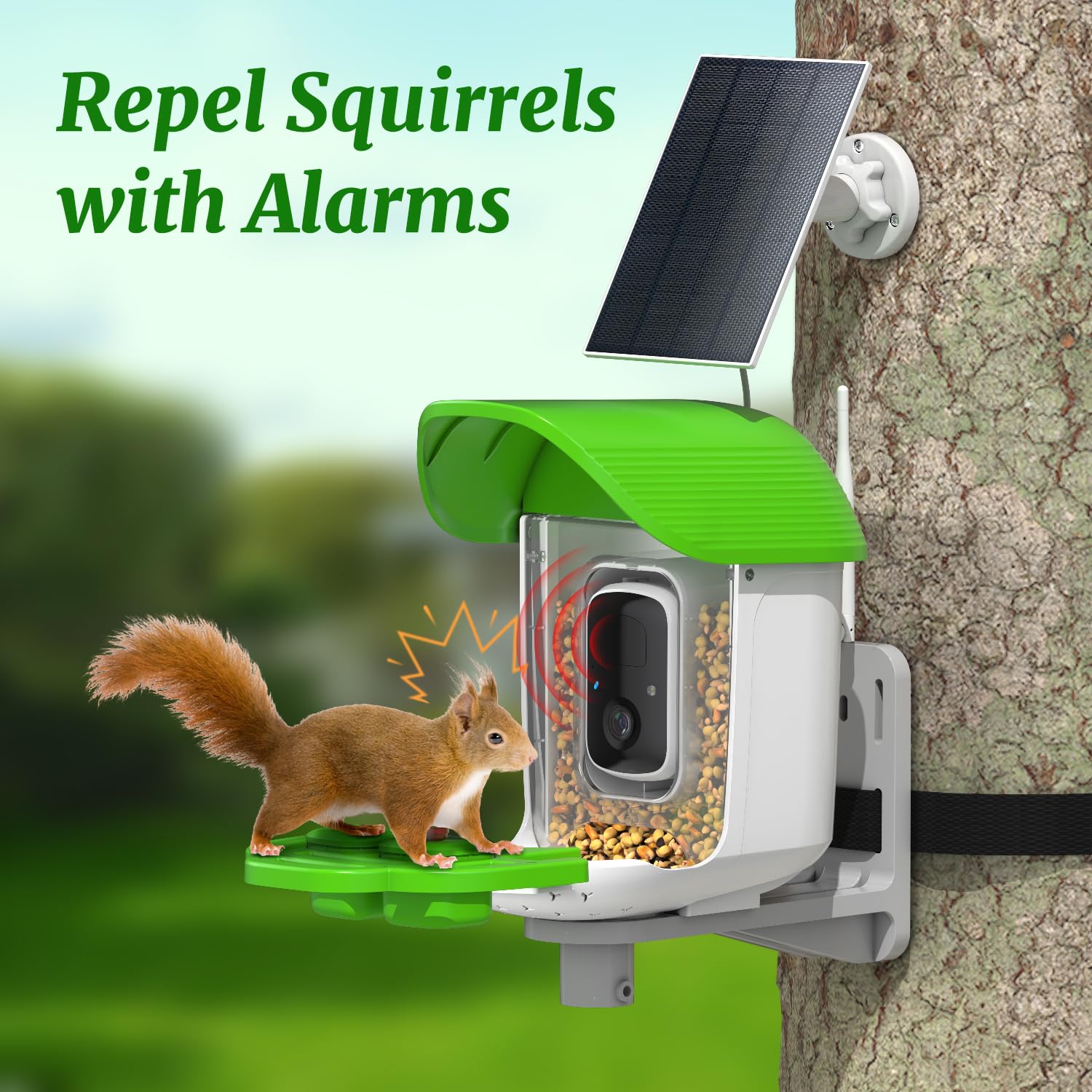 Smart Bird Feeder with Camera Solar Powered, AI Identify 11000+ Birds Species,2K Video Bird Feeder for Outdoors Garden,1L Large Capacity, for Birdlover,Green