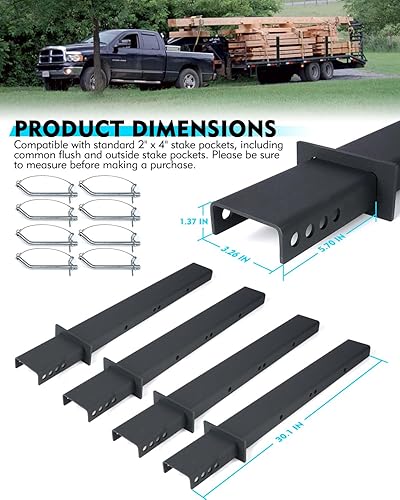 Miniatura 7 de Estaca de tubo de canal C resistente con 4 agujeros ajustables, estaca ajustable de 30 pulgadas para remolque de cama plana, paquete de 4