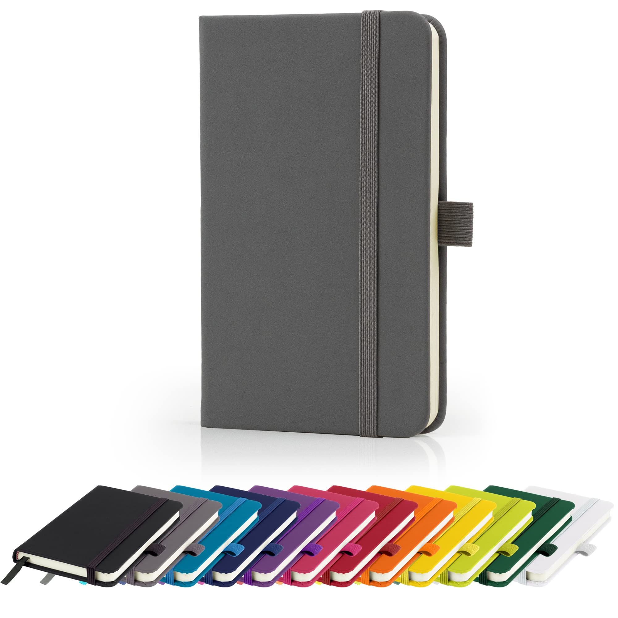 Savvy BeePremium A6 Notebook New Lined Pocket Hardback Small Journal with pen loop, elastic closure and ribbon marker 196 pages / 98 sheets Notepad Note Book Notes Pad (Grey)