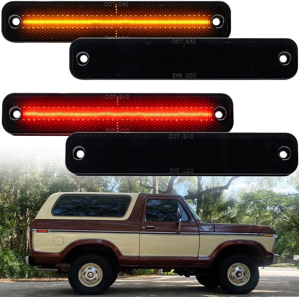 4Pcs Amber/Red LED Side Marker Lights for Ford Bronco F-Series F100 F150 F250 F350 E-Series Econoline Indicator Turn Signal Light Replace OEM Side Marker Lamp Smoked Lens