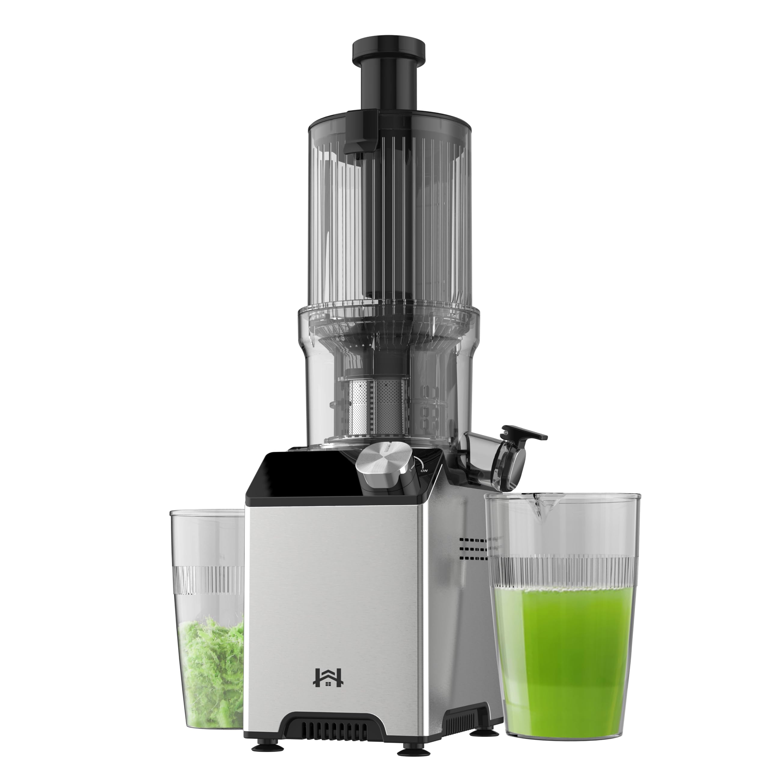 WHUTO Cold Press Juicer, Juicer Machines with 4.35'' Wide Feed Chute, Stainless Steel Masticating Juicers Easy to Clean, Ergonomic Operational Panel Design, High Juice Yield, Platinum Color Knob