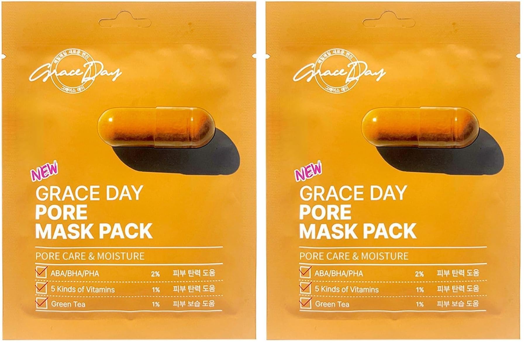 Grace Day Gözenek Bakımı İçin Vitamin ve AHA BHA PHA İçeren Kağıt Maske Grace Day Pore Mask Pack (2 paketi)