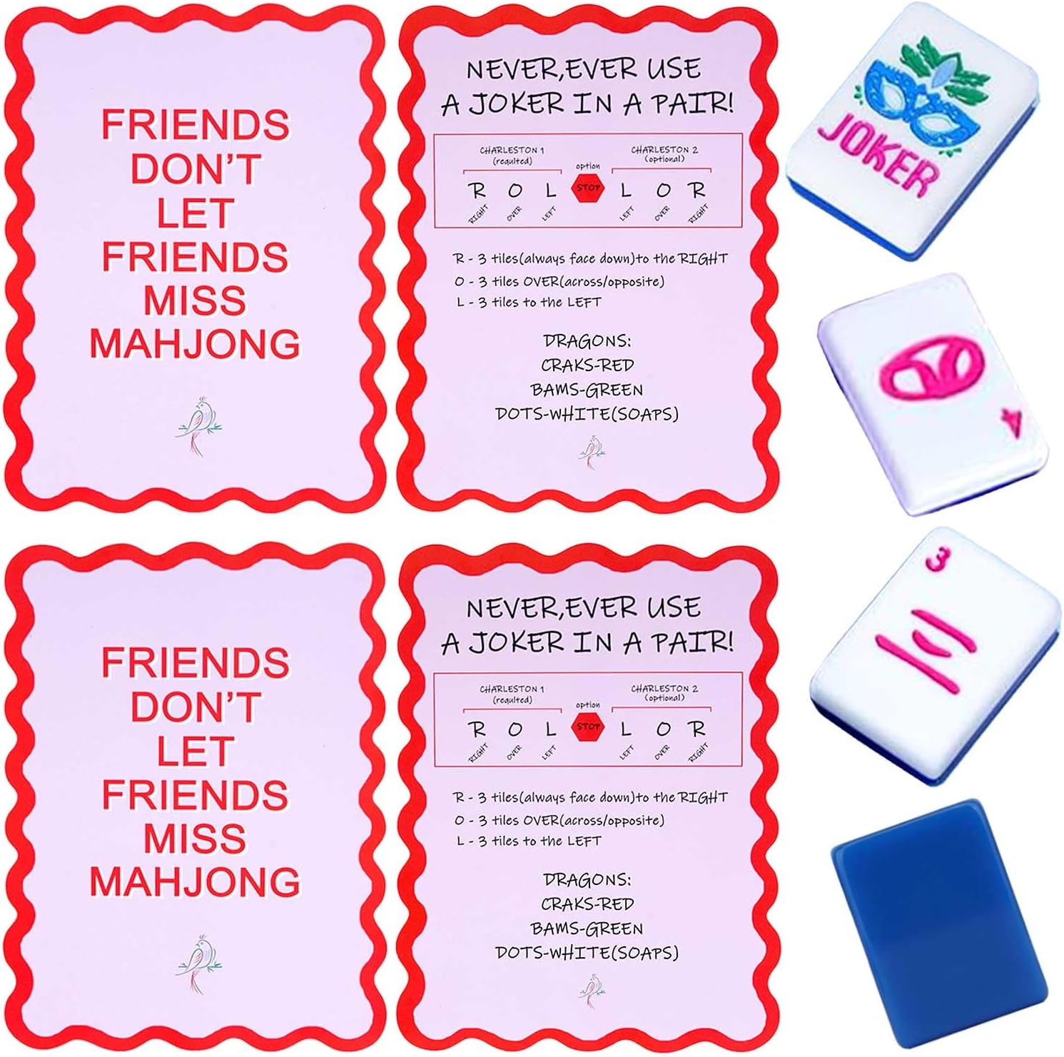 Adkoat® 4PCS Mahjong Tile Shuffler Cards with Rules - Portable & Waterproof Mah Jongg Accessories and Gifts for Women - Mah Jong Lover Party Supplies - Mah-jongg Mixer for Mixing & Shuffling Tiles