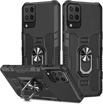 Case for Galaxy A22/Samsung A22/Galaxy M32/Galaxy M22 Case, Heavy Duty Kickstand Holder Built-in Magnetic Car Mount Shockproof Camera Protective Phone Cover for Samsung Galaxy A22 4G Black