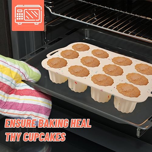 Miniatura 3 de 4 moldes de silicona para magdalenas, 12 tazas de silicona para magdalenas, moldes antiadherentes para cupcakes, moldes para cupcakes sin BPA,
