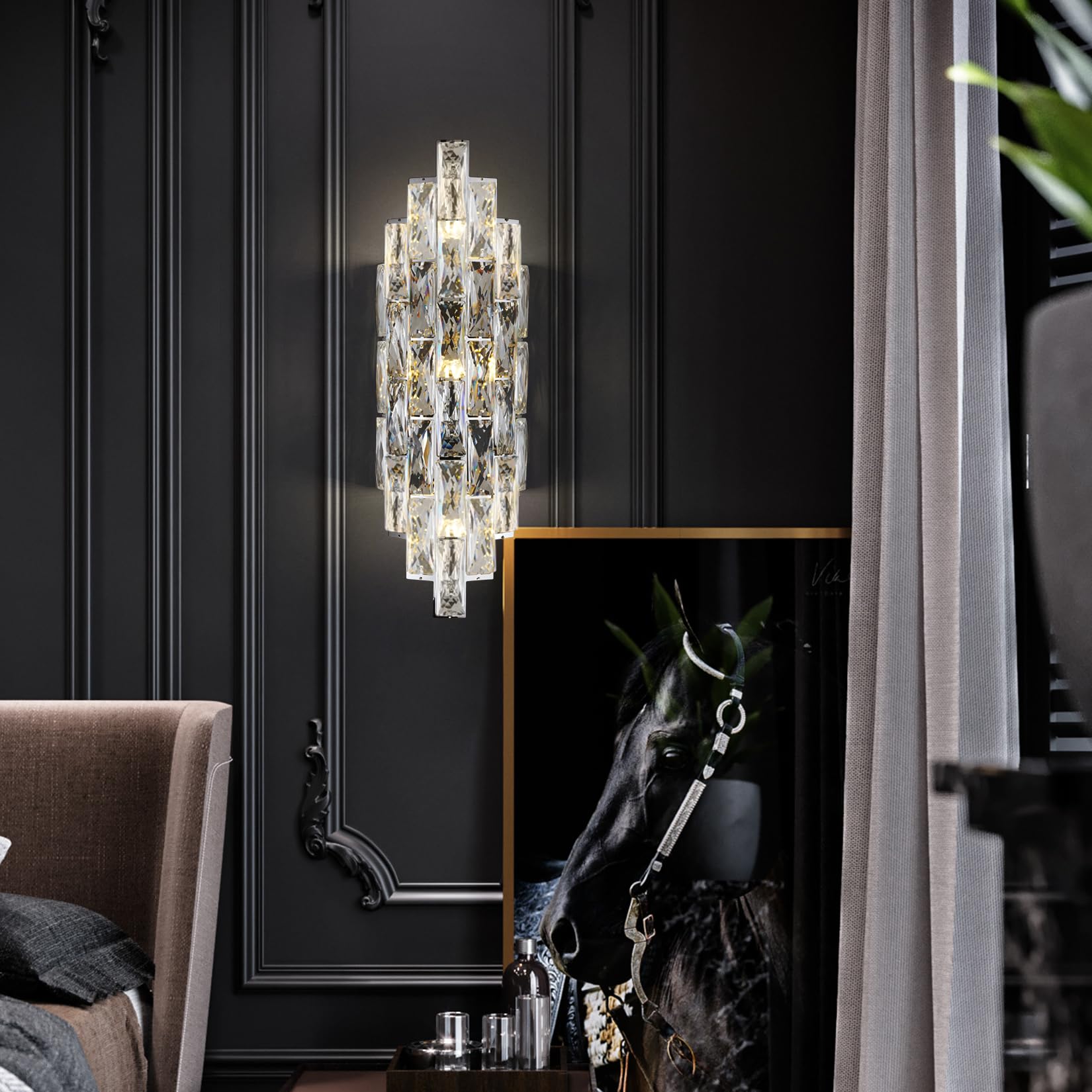 Kristall Wandleuchte Moderne Wandlampe Chrom Luxus K9 Kristall Innen Lampen für Wohnzimmer Schlafzimmer Esszimmer Badezimme Flur Treppenhaus