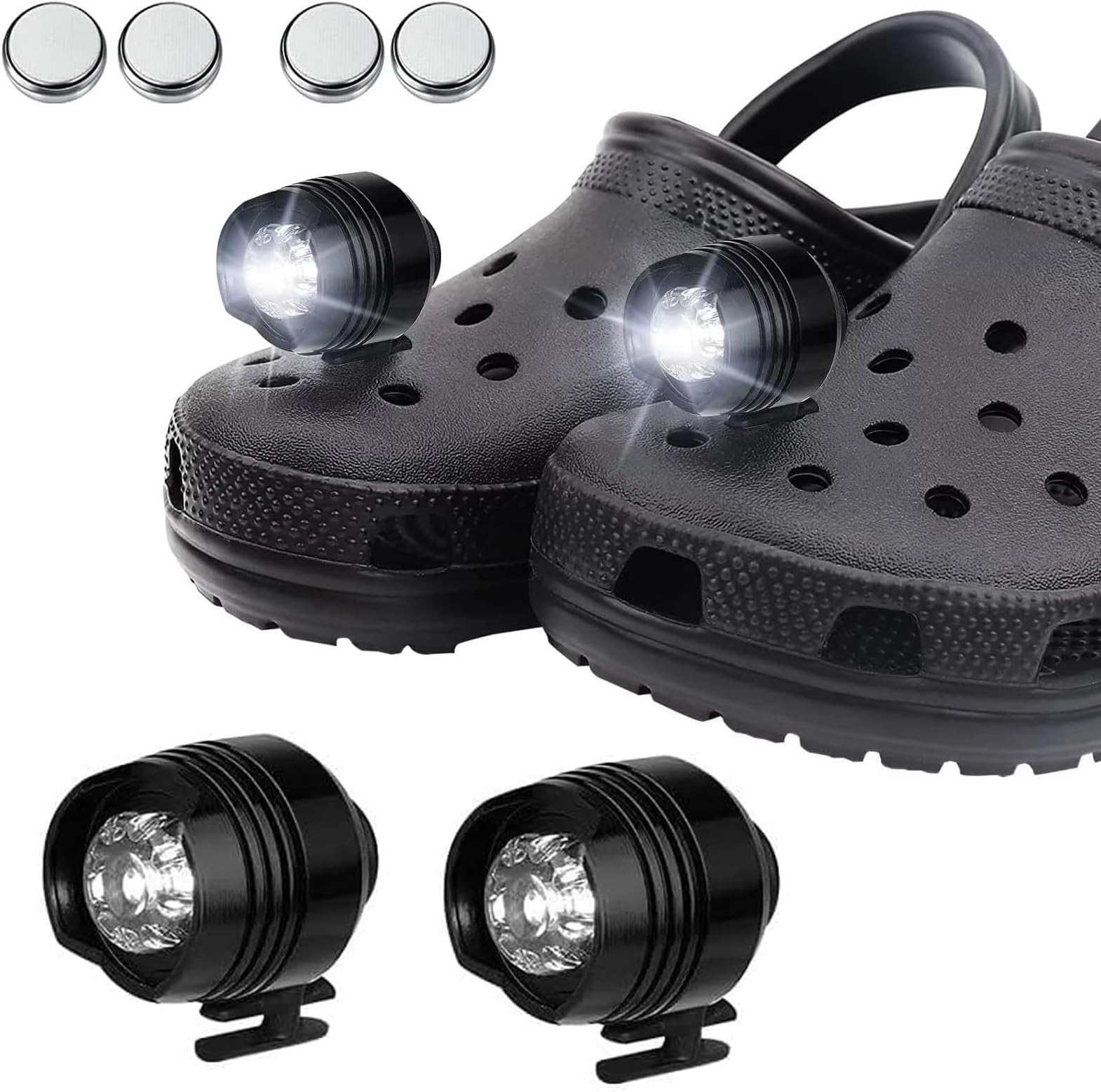 PipihomePipihome 2Pcs Headlights for Croc Shoes, IPX5 Waterproof with 3 Light Modes, Small Lights for Croc Shoe Decoration Charms Funny Shoe Accessories, Christmas Birthday Gift for Adults and Kids (Black)
