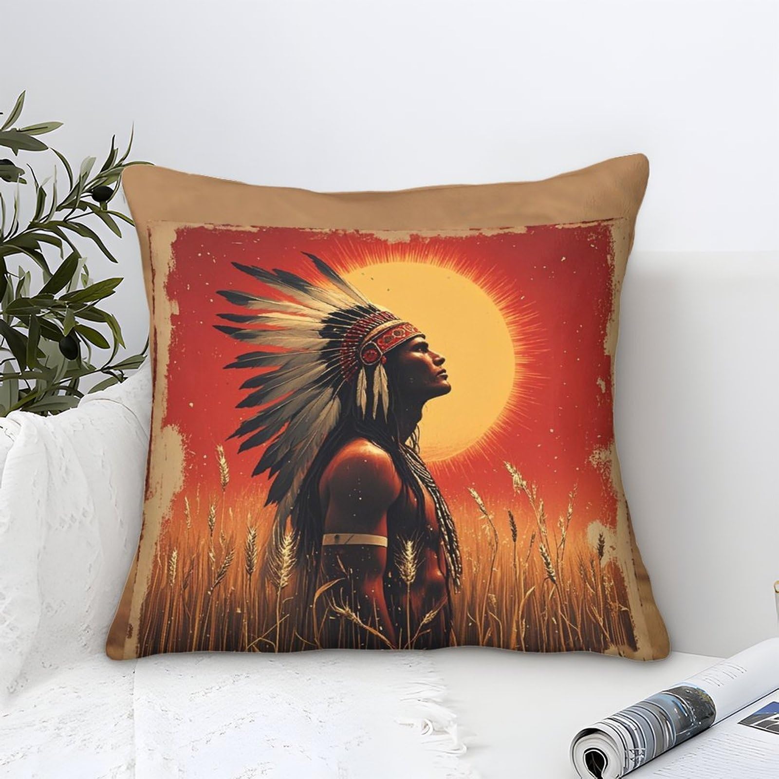 LILIlaobiao 40x40cm Native American Cushion Covers, Microfiber Decorative Mohicans Throw Pillow Covers for Sofa Couch Car Bedroom Home Decor