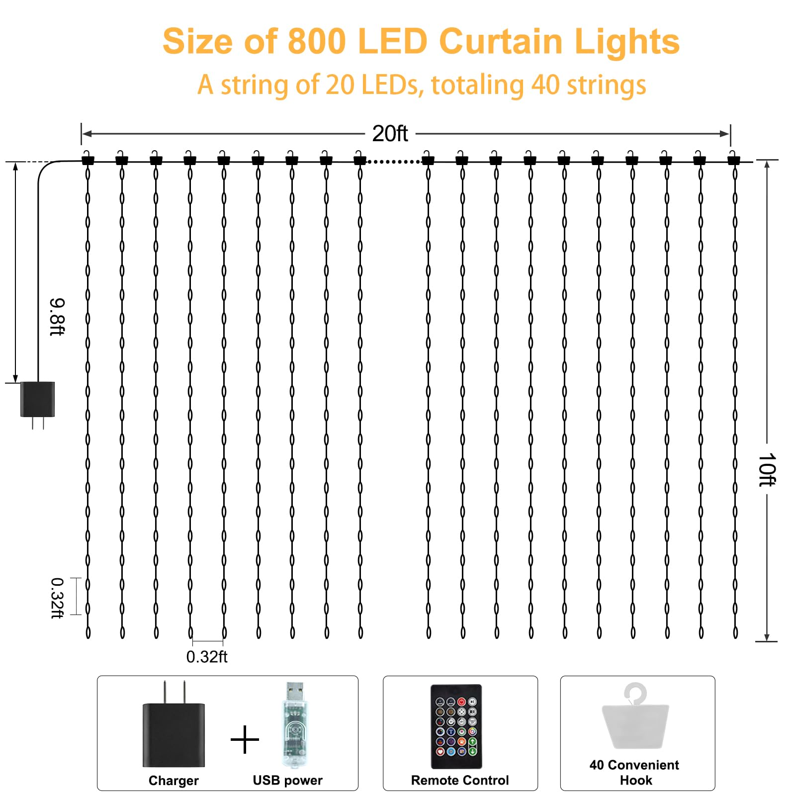 CCILAND Smarte 800LED-Vorhanglichter, 6,8 m x 3 m, mit App-Programmierbar, Farbwechsel, dynamische DIY-Vorhang-Lichterkette, Musik-Synchronisation für Weihnachten, Innen- und Außenbereich