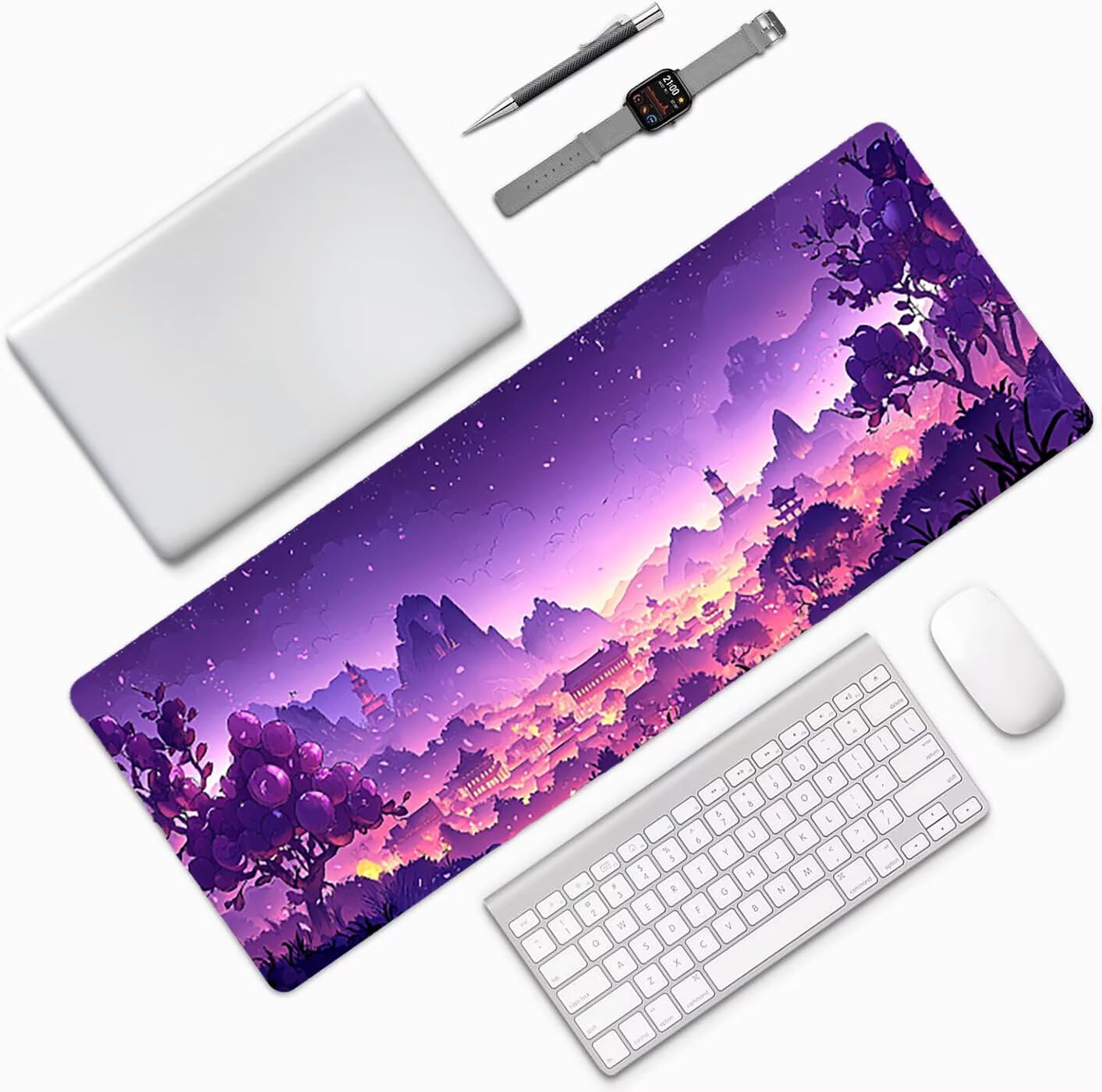 Lpfieonn Japanischer Stil Schreibtischunterlage XXL, Landschaft Schreibtischunterlagen Großes, Gaming Mousepad XXL mit ernähter Rand und Rutschfeste Gummibasis, für PC/Laptop/Mausa 120x60cm PF-2166