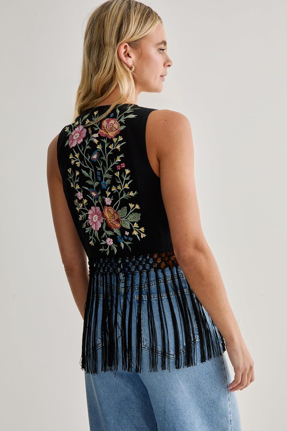 Nasty Gal Limited Hand Embroidered Tassel Beaded Vest - Image 4