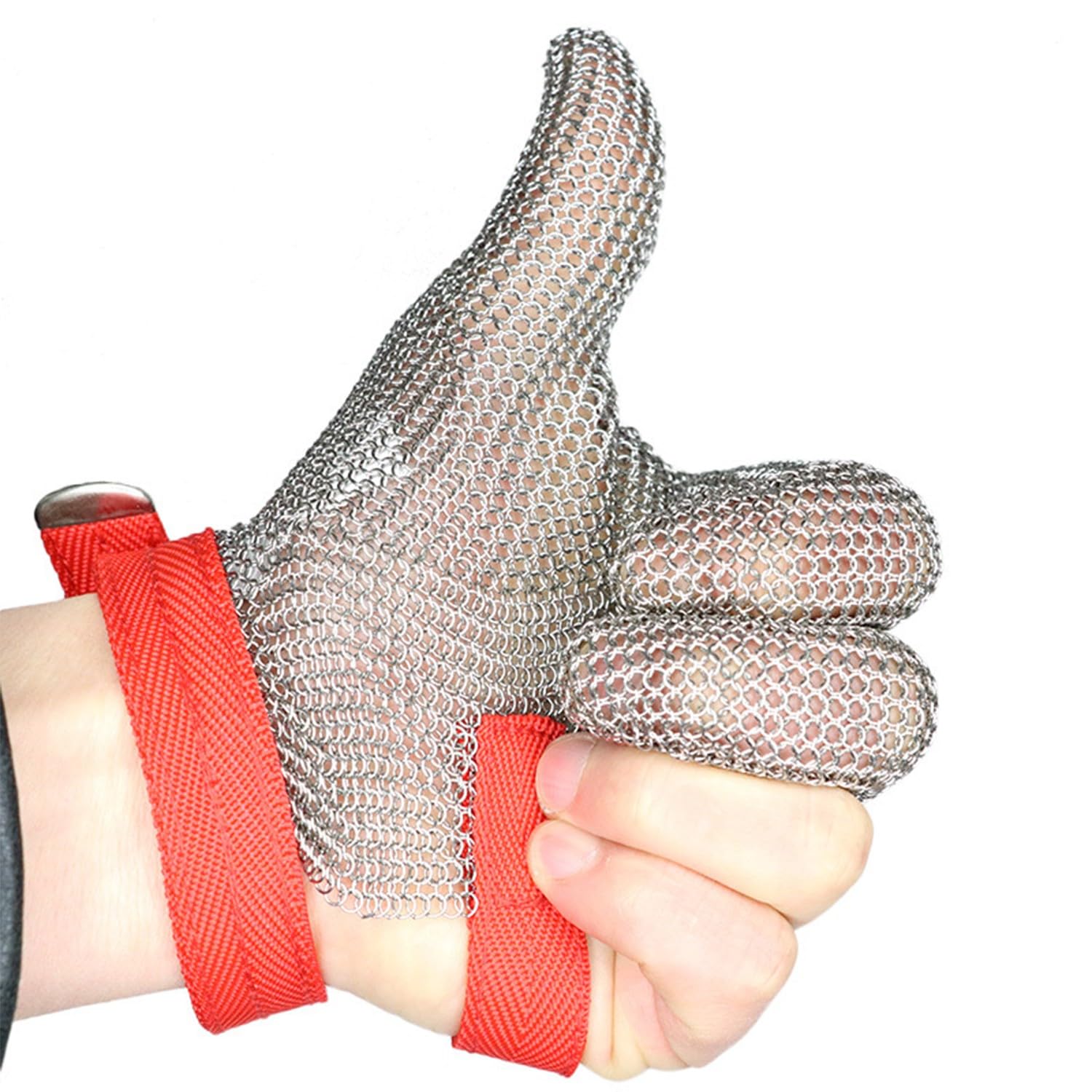Guantes De Cadena De Carnicero,Guantes Anticortes Guantes Resistentes A Corte De Tres Dedos De Acero Inoxidable, Adecuados For El Procesamiento De Alimentos,Pesca,Procesamiento De Corte 1pcs,L