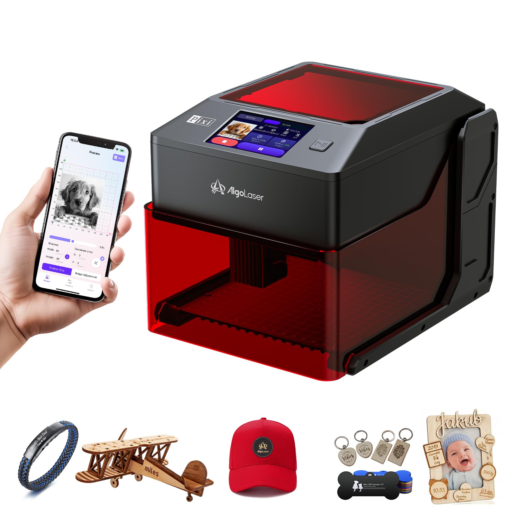 AlgoLaser 5W Smart Laser Engraver Machine: Portable Laser Engraver with 3.5" Touchscreen & 2.0 AlgoOS System - Hand Draw/Wireless Transmission/SD Card/Offline - Laser Engraving for Wood, Leather