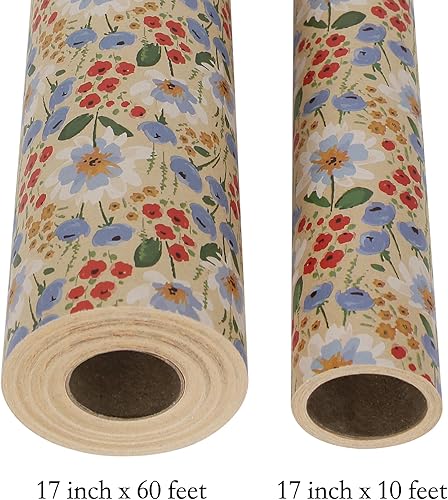 Vista 94 de Aimyoo Rollo de papel de estraza floral, papel de regalo de flores vintage para todas las ocasiones, para bodas, cumpleaños, despedidas de soltera