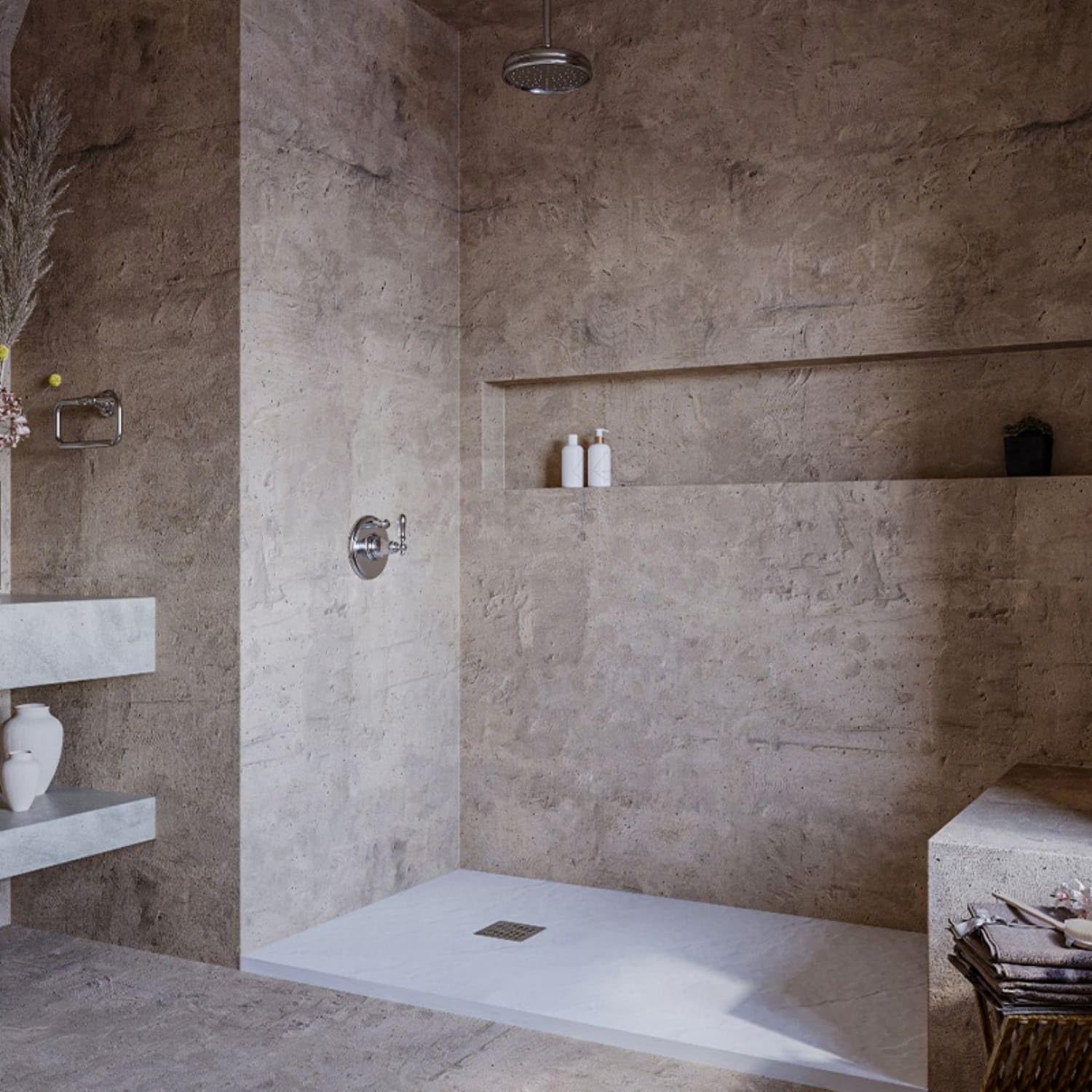 SOULBATH Plato de Ducha de Resina-Fibra Irrompible y Ultraligero - Textura Pizarra - BLANCO - 200x80- Extraplano - Incluye Válvula desagüe y Rejilla