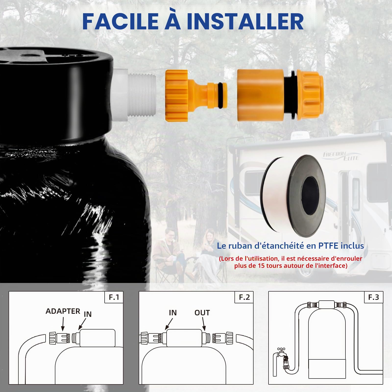 Adoucisseur d'eau portable à grain 16 000, système de filtre à eau dure adoucie pour camping-car, bateaux, lavages de voiture mobiles, lavages à pression (adoucisseur d'eau noir)