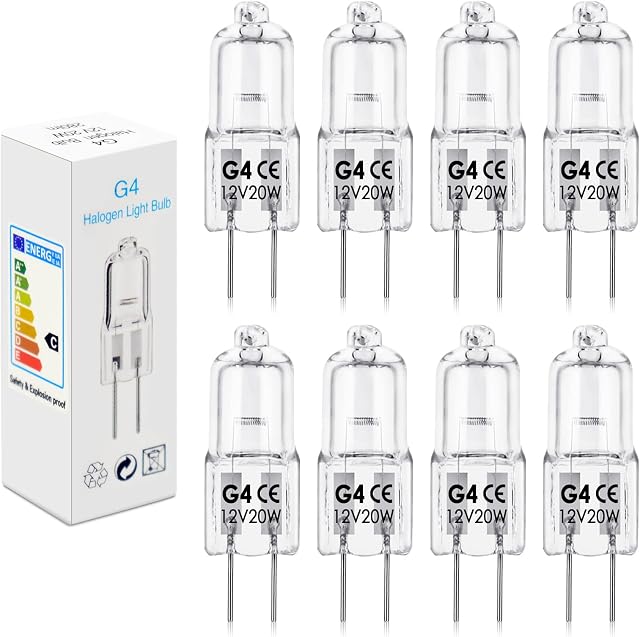 BROTOU [8 Pack] G4 Halogen Bulbs, 20W 12V 300LM 2800K Warm White 2 Pin Clear Capsule Lamp Bulbs, Dimmable