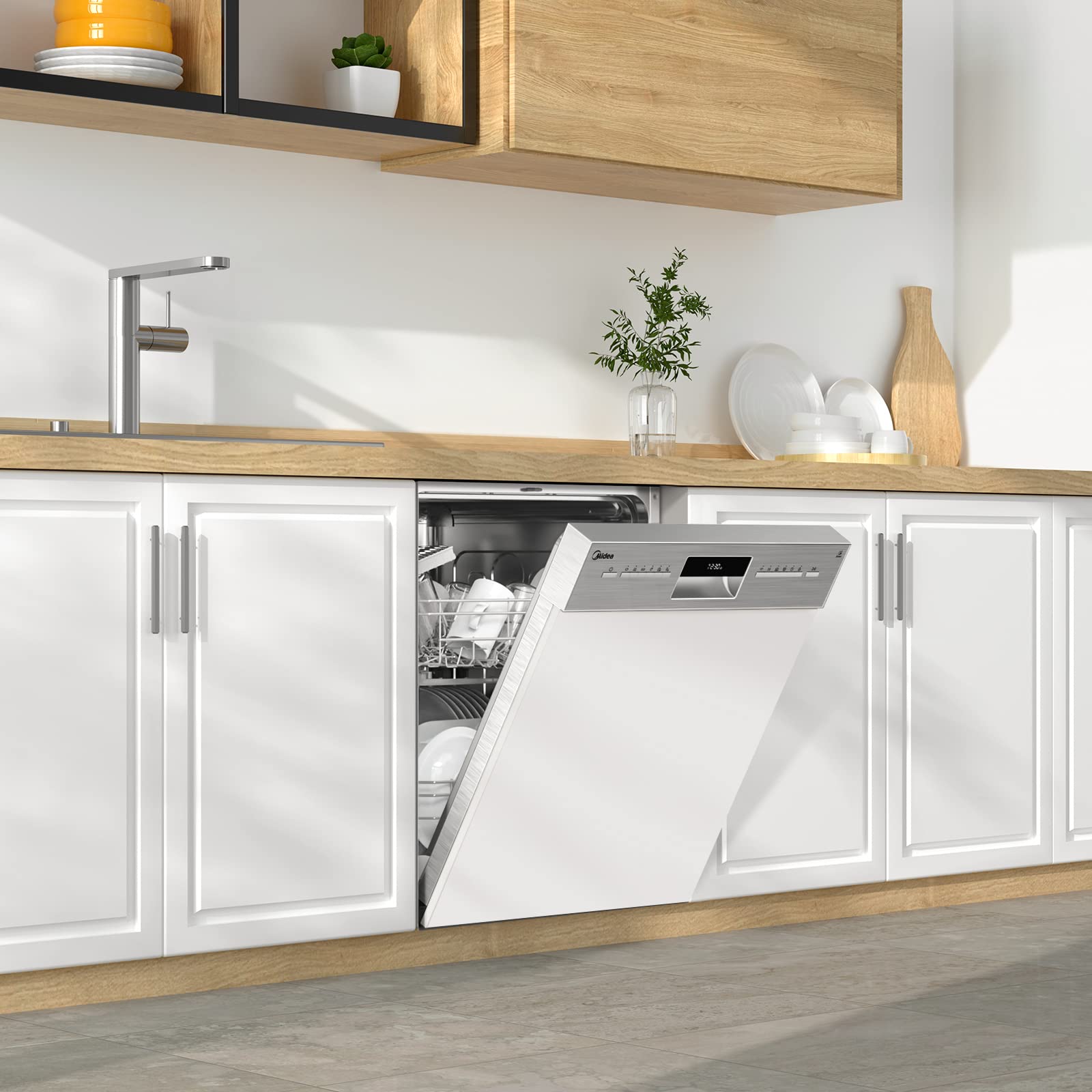 Midea SI 3.60N Geschirrspüler 60 cm Teilintegriert 13 Maßgedecke WiFi Extra Trocknung 7 Programme 49dB Inox