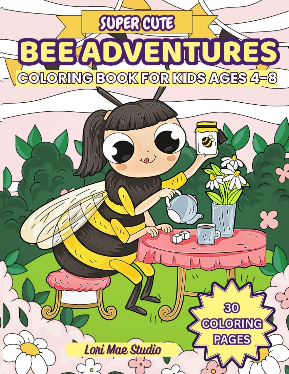 Cute Bee Adventures: Fun and Easy Coloring Book for Kids Ages 4–8 with Adorable Characters and Nature Scenes