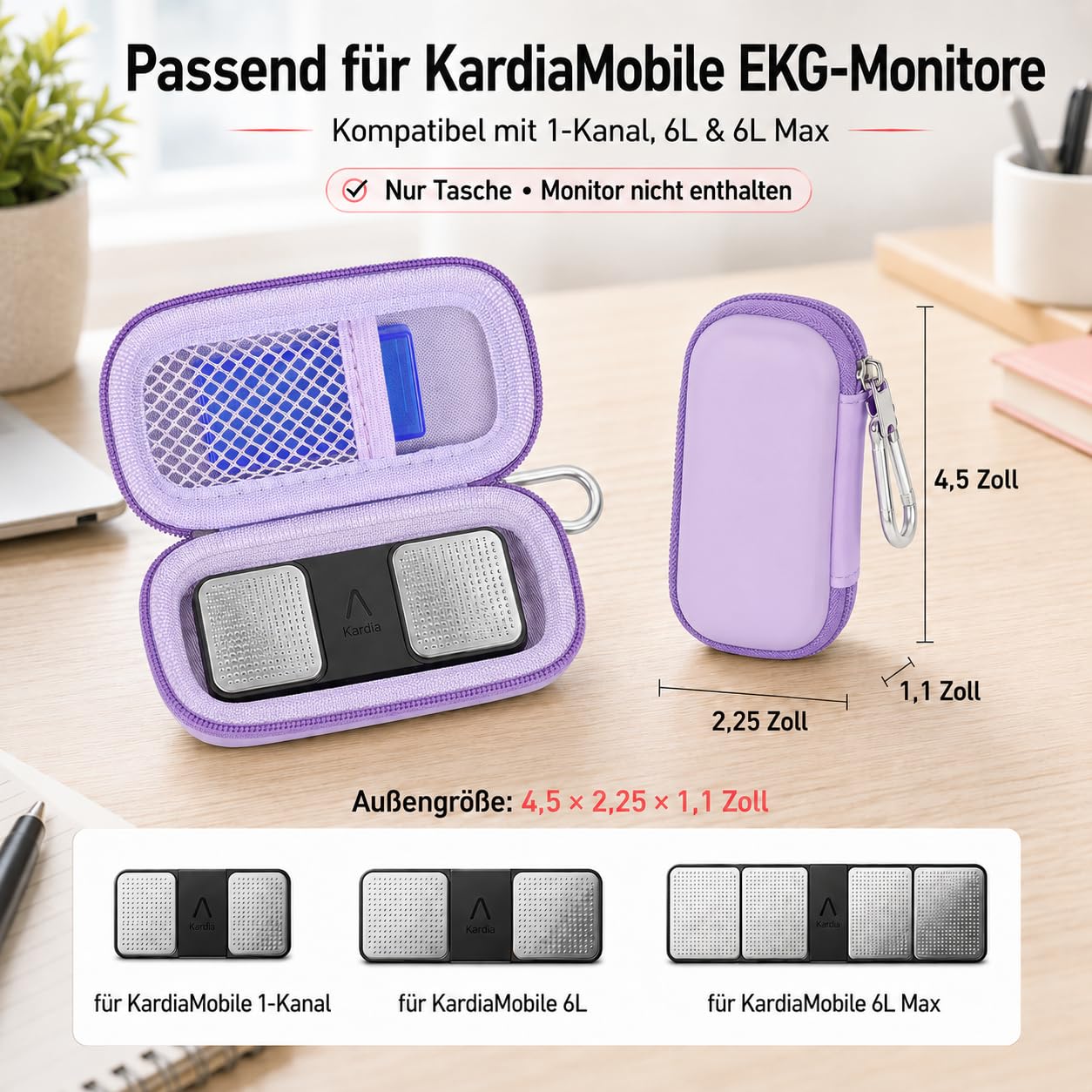 Funda para monitor de frecuencia cardíaca compatible con AliveCor KardiaMobile Personal EKG/para AliveCor KardiaMobile 6L/para monitor cardíaco Sec. Soporte de transporte de almacenamiento para