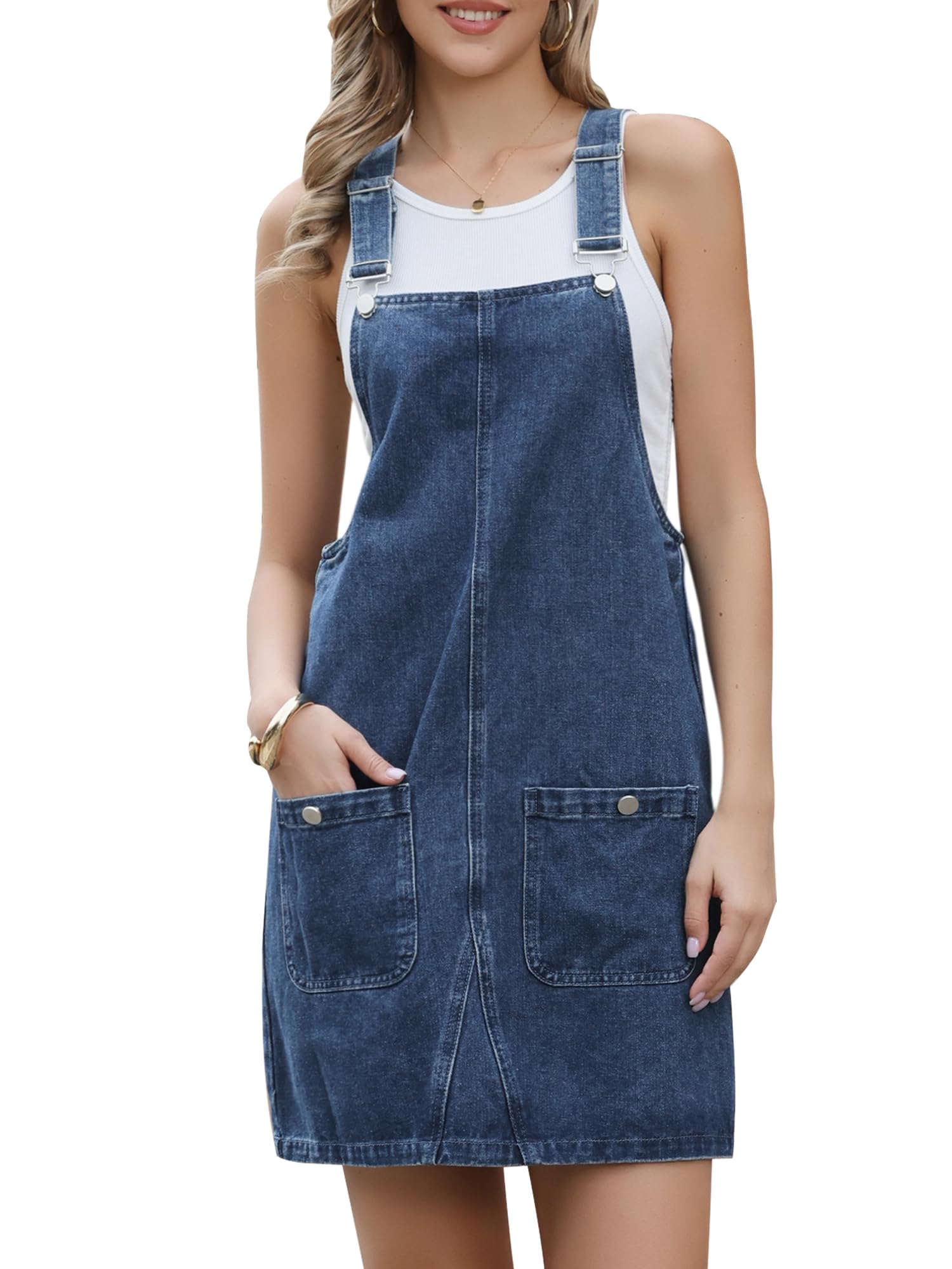 Allegra K Salopette Jean Combishort Ample Mini Robe Sans Manches