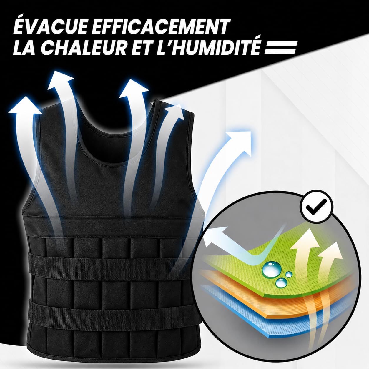 Gilet lesté de 10 kg réglable avec poids amovibles, gilet d'entraînement pour musculation, crossfit, cardio, course à pied, noir