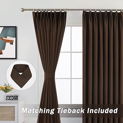 Miniatura 2 de MUMFAS Cortina plisada opaca completa de lino sintético impermeable con alzapaños y ganchos, para oscurecer la habitación, tratamiento de ventana de