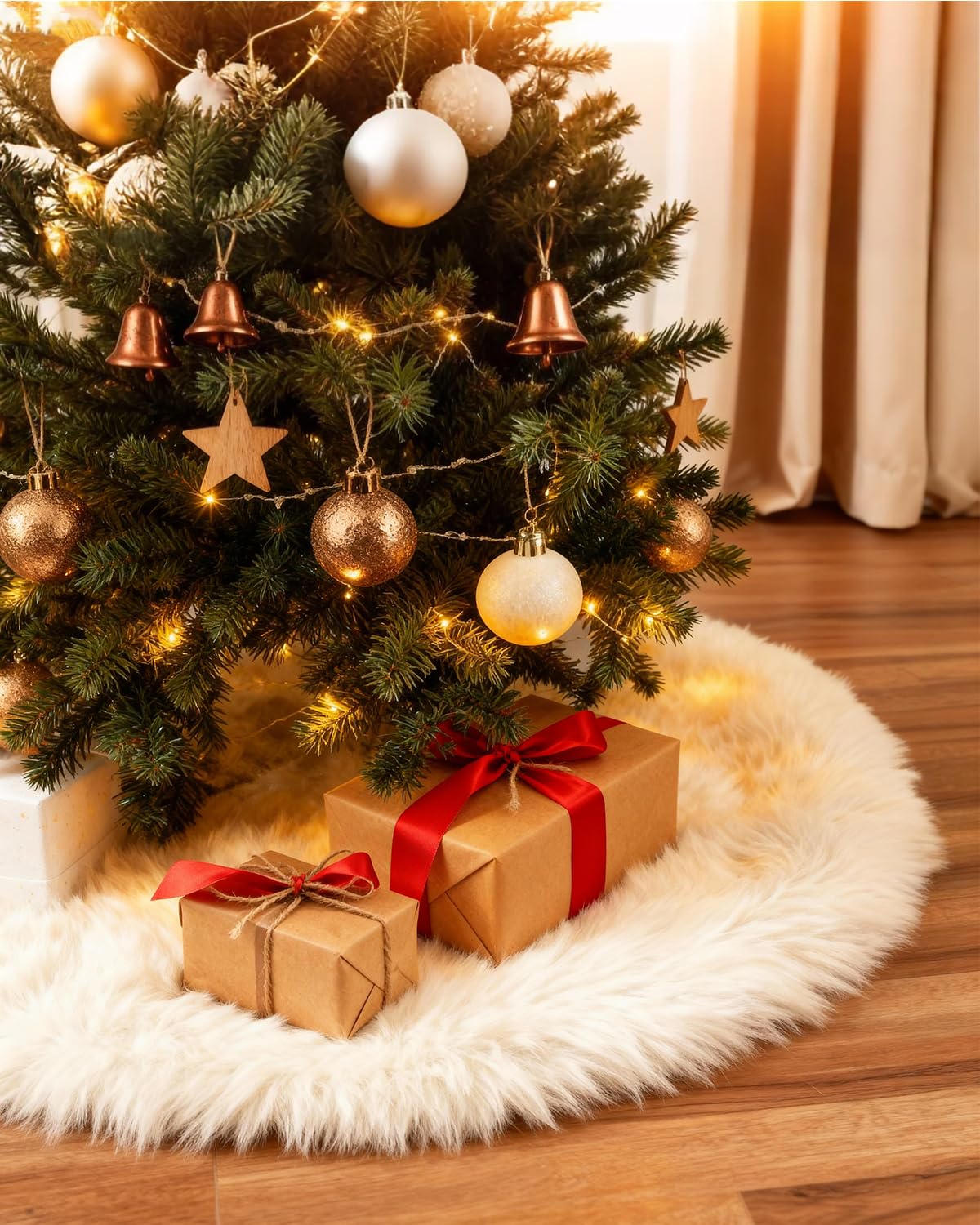 COOLWUFAN 48 Inches Christmas Tree Skirt for Xmas Tree Holiday Party Decorations White Plush
