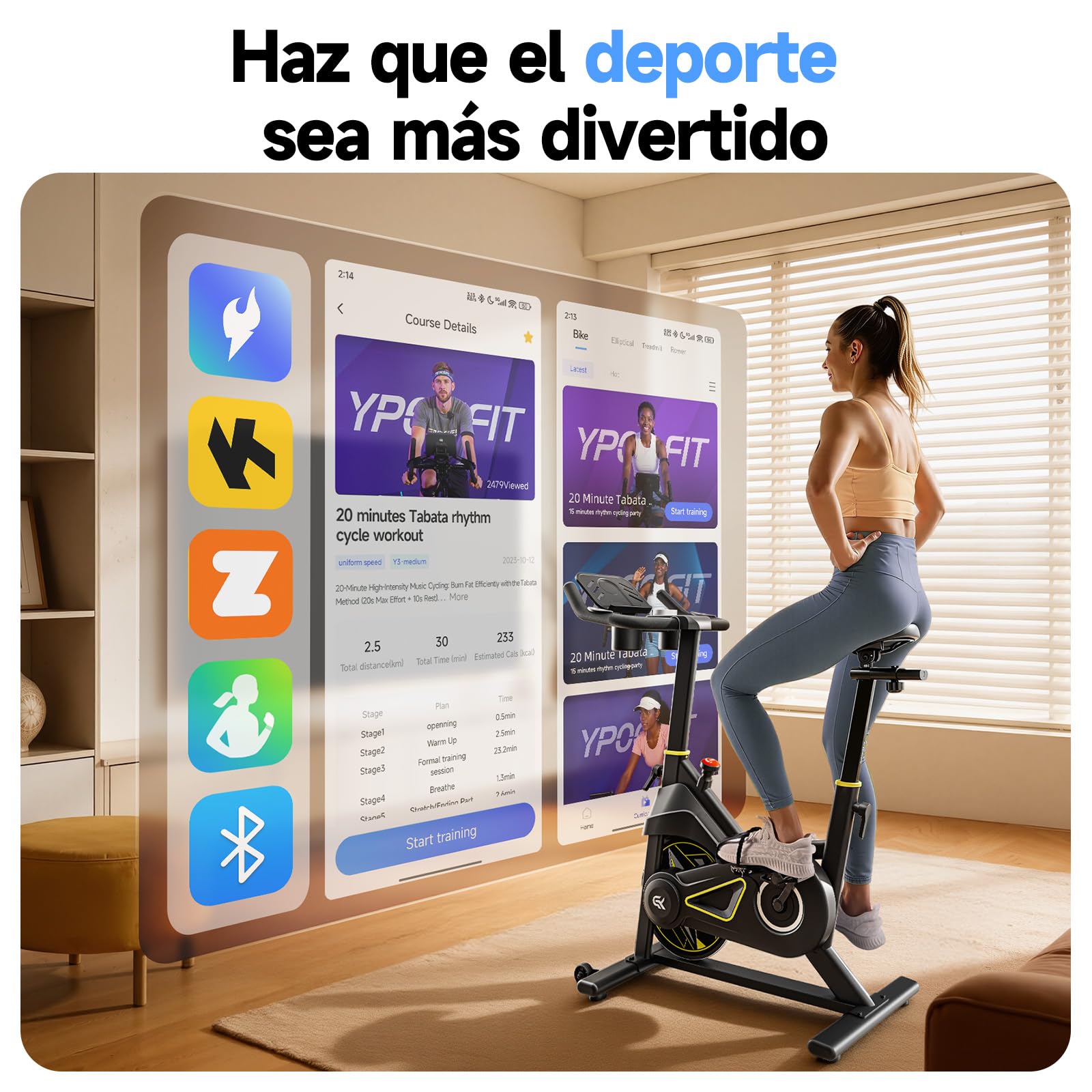 YPOO Bicicleta Estática para Casa, Asiento Cómodo, Soporte para Tablet y Clases de Fitness, Bici Indoor para Cardio en Casa, Bicicleta Estática Silenciosa de Gran Capacidad de Carga