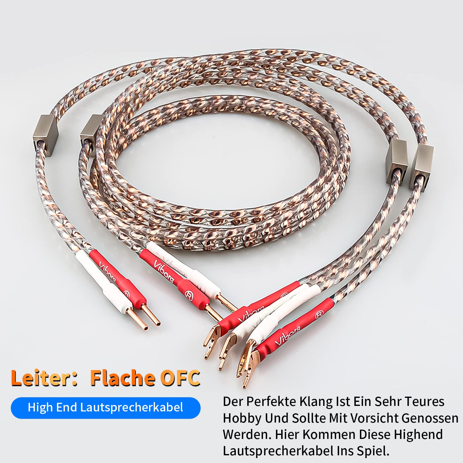 Tertullus Cavo per altoparlante di alta qualità, 2,5 m, VS903 con connettore a banana in rame puro, 99,999% OFC, nucleo piatto in rame/17 AWG (1,0 mm²), cavo audio HiFi