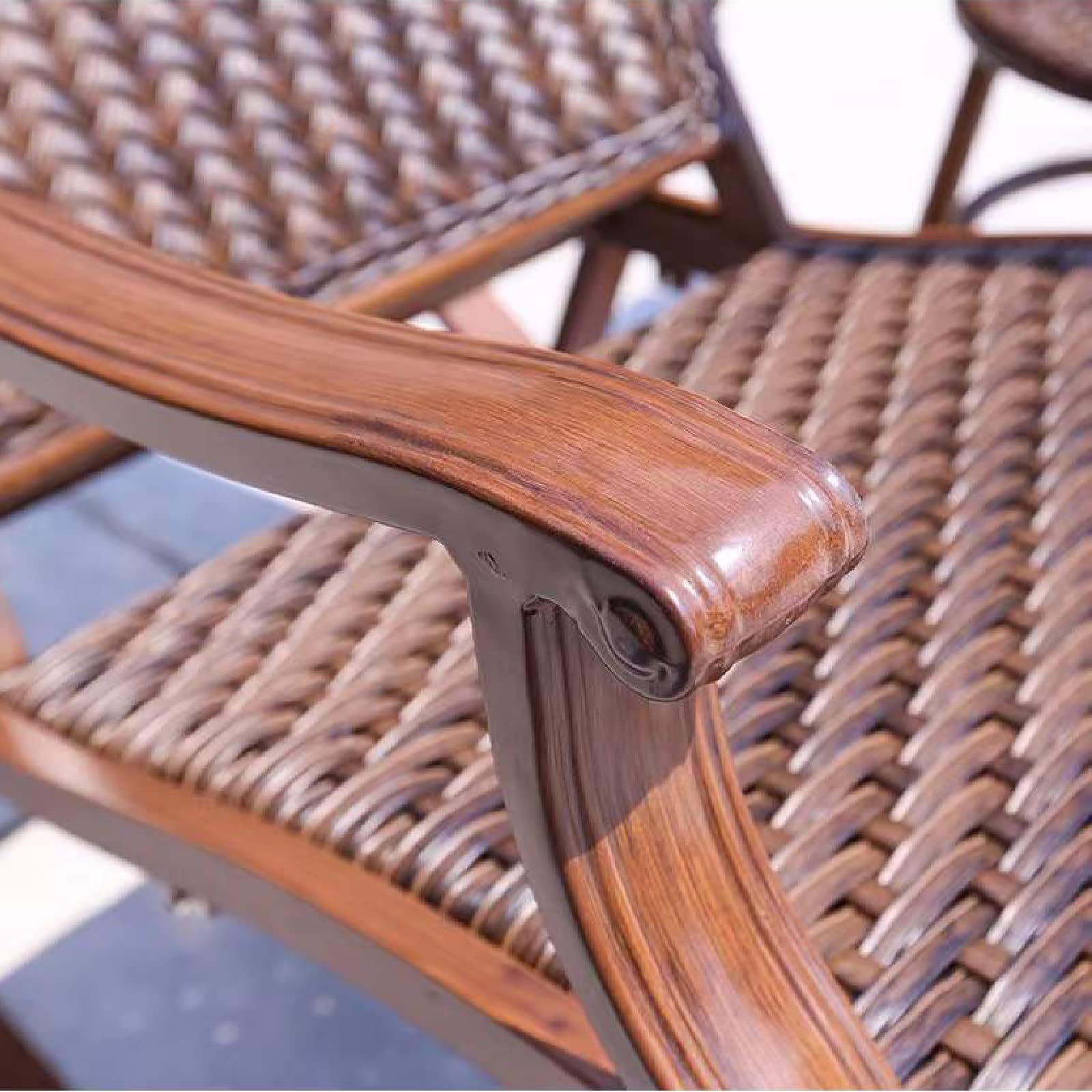 Fauteuils de salon à bascule,rocking chair adulte rotin,fauteuil de jardin à bascule relax,Repose-pieds télescopique avec appui-tête Accoudoirs spacieux pour porche, jardin, terrasse ( Color : Dark wo
