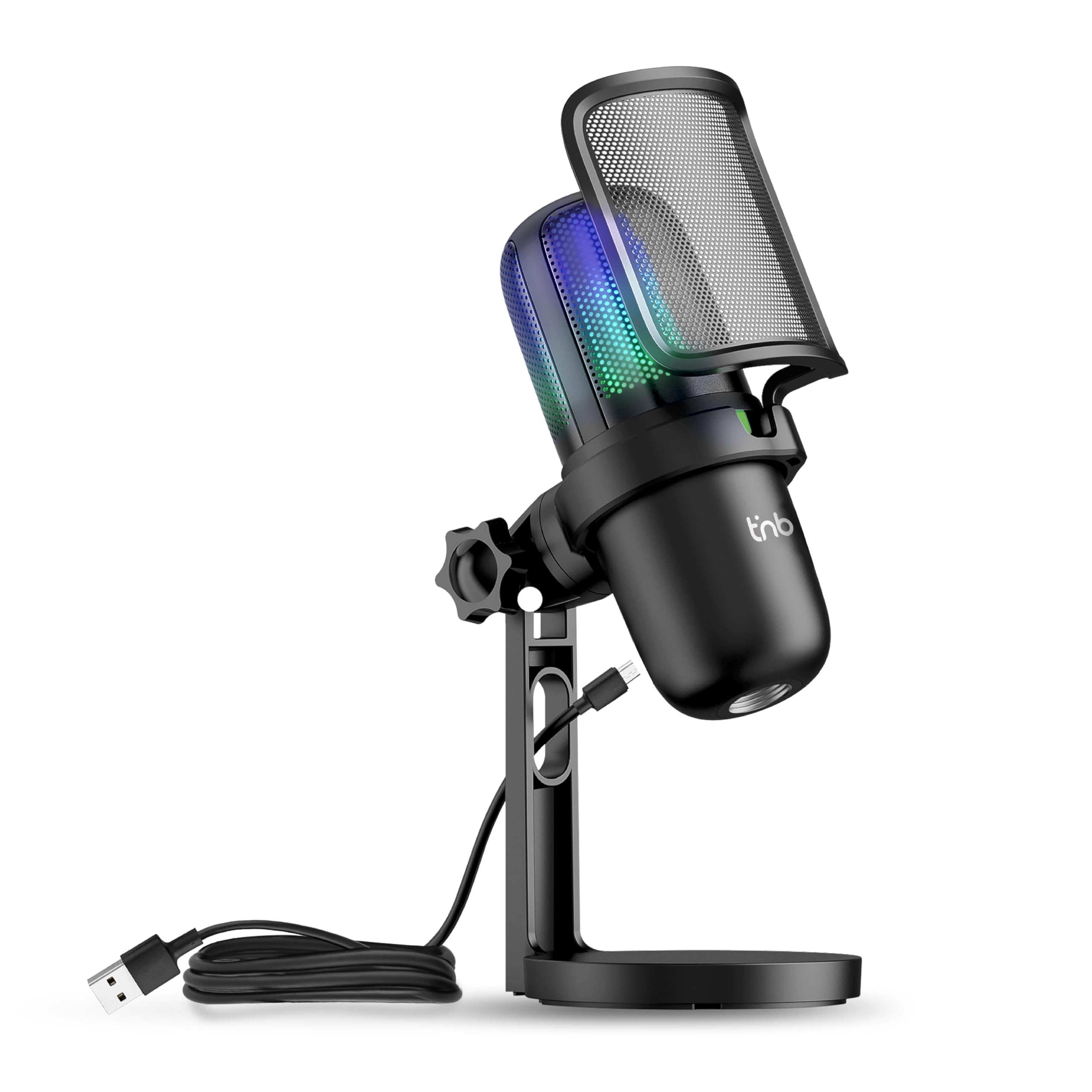 T'nB - Microphone USB à Condensateur pour PC et PlayStation PS4/PS5, Microphone Gaming Lumière RGB, Streaming et Podcast, idéal Youtube, Twitch, Discord et Jeux Vidéo - Noir