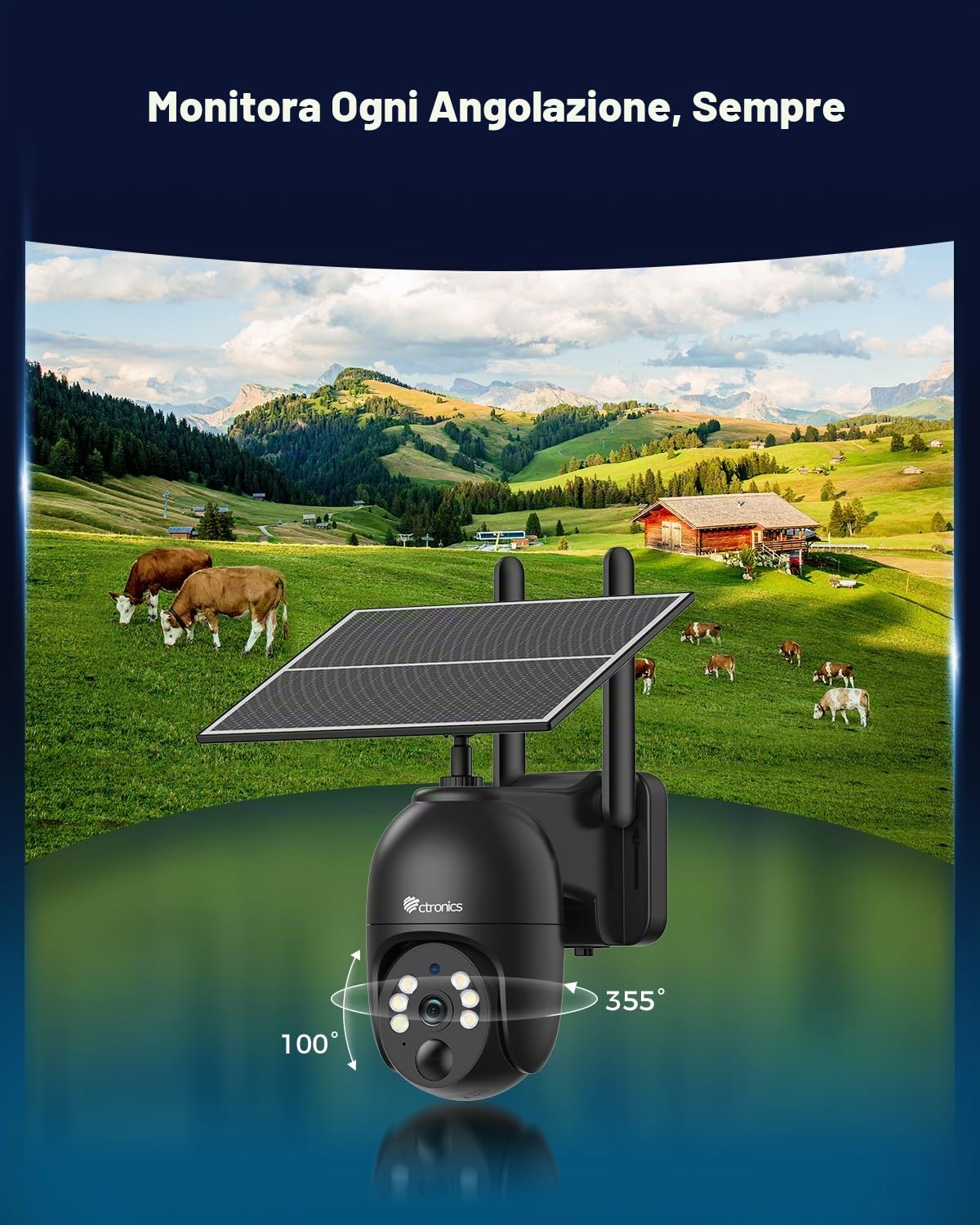Ctronics 2K 4G LTE Telecamera da Esterno con SIM, PTZ IP Telecamere con | Pannello Solare Senza Fili, 10400mAh Batterie, PC/FTP/Cloud, Visione Notturna a Colori & Rilevamento del Movimento (Nero)