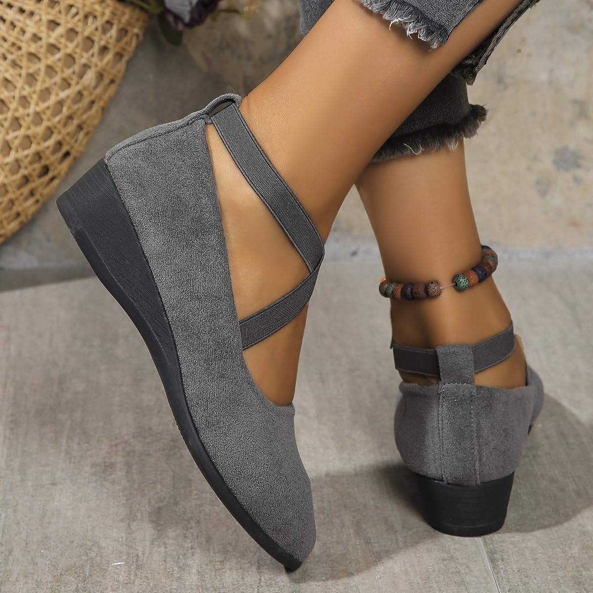 Women's Comfortable Arch Support Wedge Slip-On Shoes, Lightweight Non-Slip Shoes Low Heel Wedge Casual Work Ballerina Court Loafers