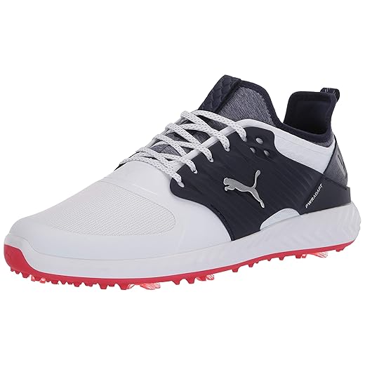 PUMA GOLF Men's Ignite Pwradapt Caged Golf Shoe, Puma White-Puma Silver-Peacoat, 10.5 M US