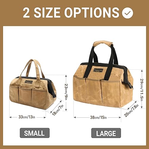 Miniatura 4 de Bolsa de herramientas, lona encerada resistente de 13 pulgadas, bolsa de herramientas de boca ancha, bolsa de herramientas superior abierta con asa