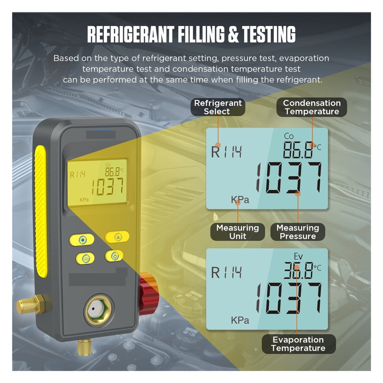 Lm110 Refrigeración Digital Manifold Presión al vacío Calibrador de Temperatura Relleno refrigerante Prueba Fugas HVAC,Alta precisión