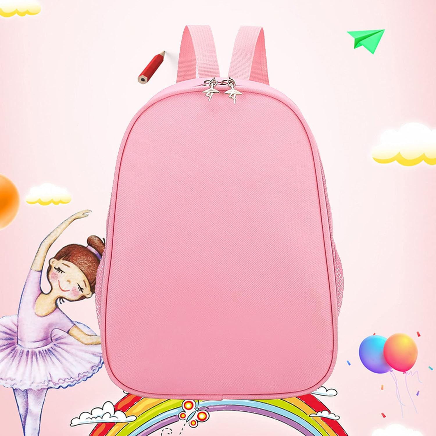 Yitengteng Ballerina Bag,Nylon Dance Backpack Bag for Girls,Simple and Large-capacity Children's Bag (Pink) - Image 5