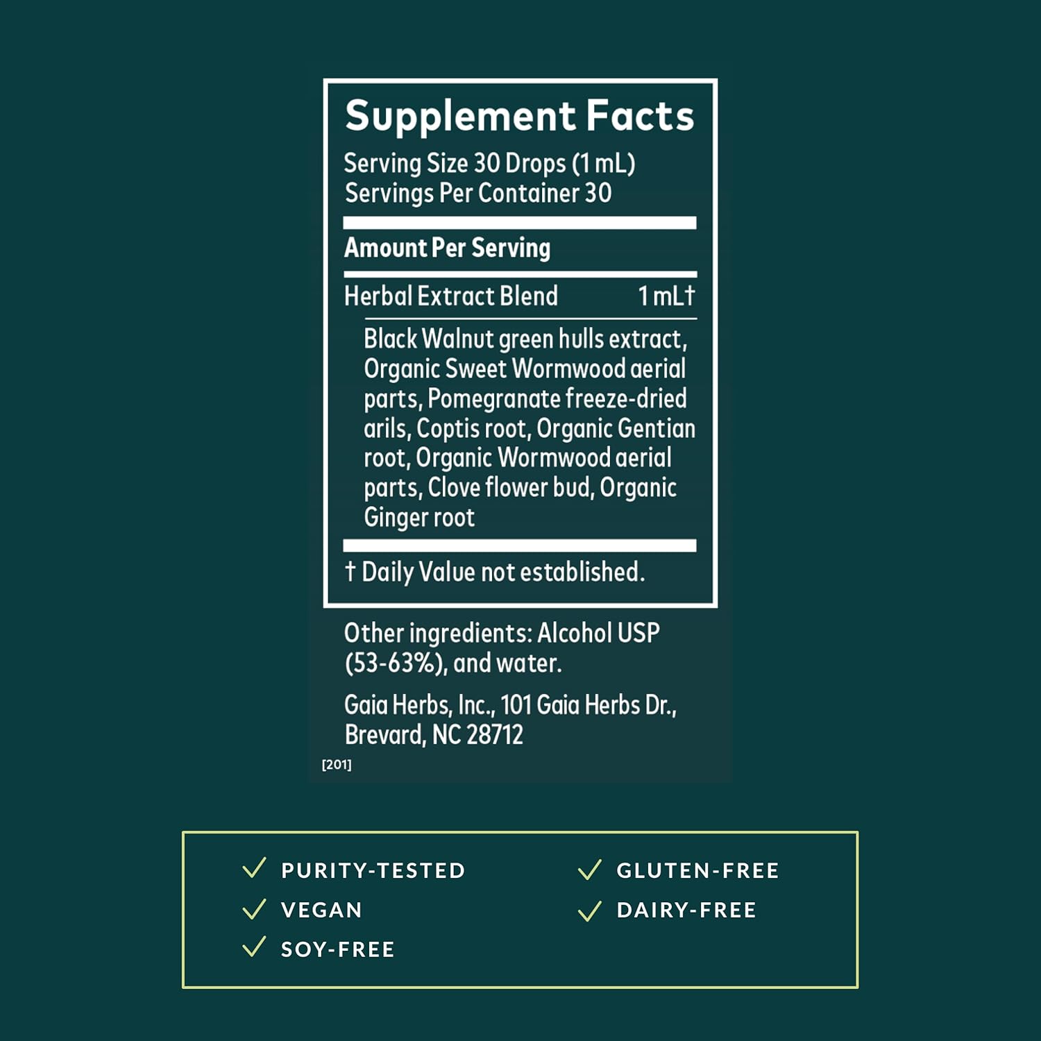 Gaia Herbs Wormwood Black Walnut Supreme - Digestive Support Supplement - Intestinal & Gut Health Support* - Ginger Root, Wormwood & Black Walnut - 1 Fl Oz Liquid Extract (30 Servings) - Image 3