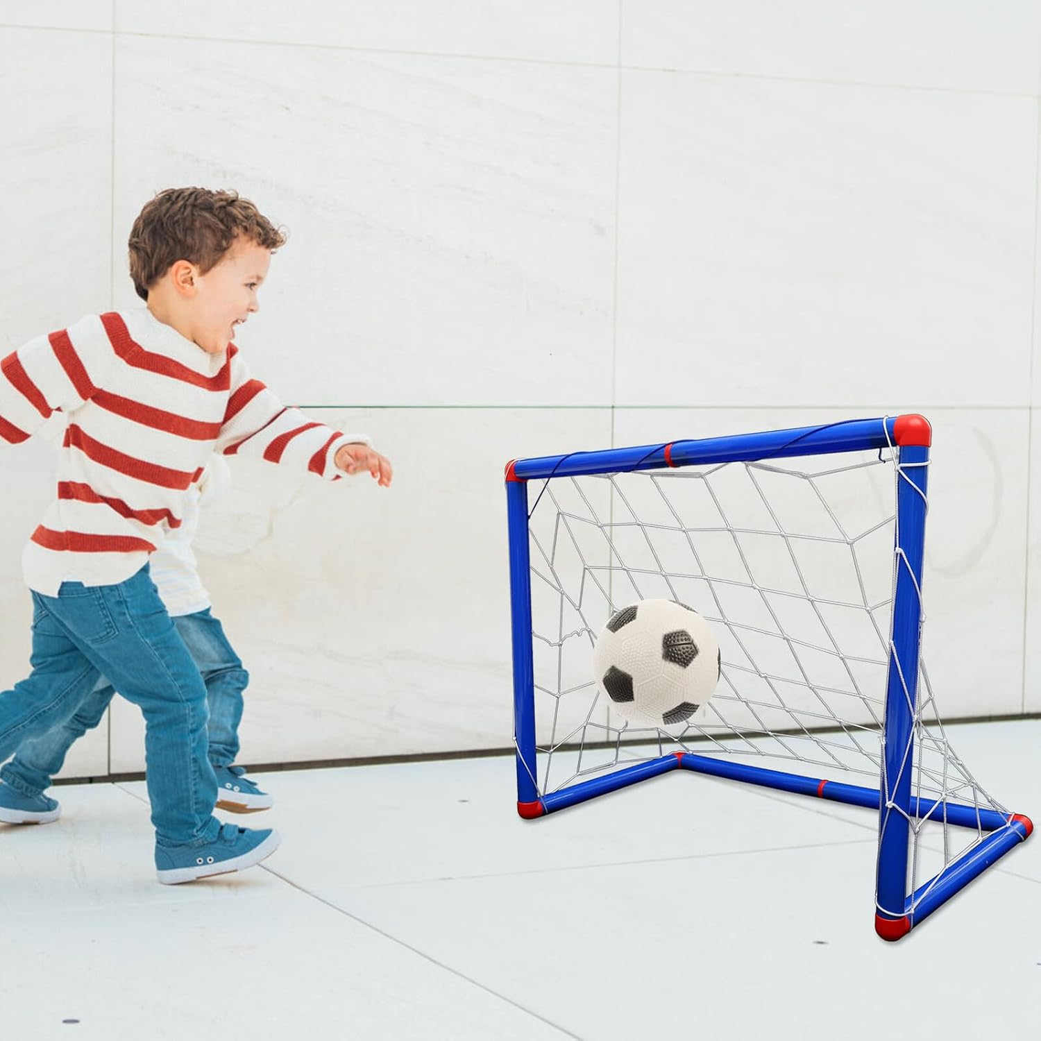 Luxshiny Outdoor Soccer Goal Height Blue with Inflator Frame Football Net Training Ball and Tube Accessories for Soccer Skill Development and Outdoor Play Random Color