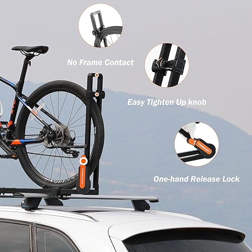 Miniatura 2 de TOOENJOY Portabicicletas en la azotea para coche SUV, soporte vertical para bicicletas con 2 brazos para barra transversal móvil, 1 portabicicletas
