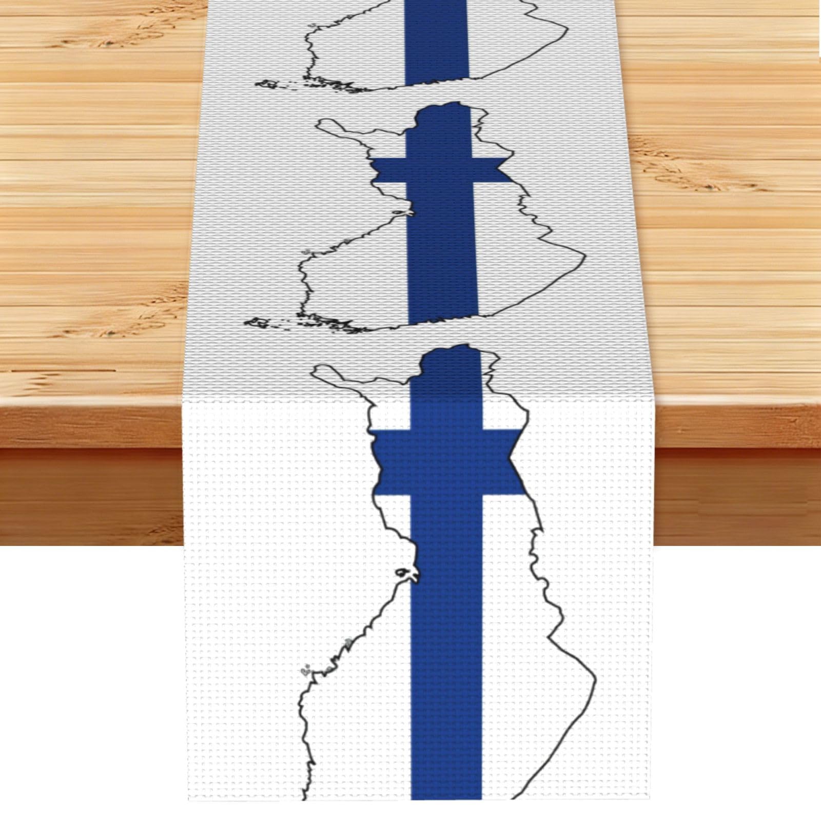 Finnish Flag Map Printed Table Runner 13 x 72, Wrinkle Resistant Decor for Dining Table Coffee Table Fireplace