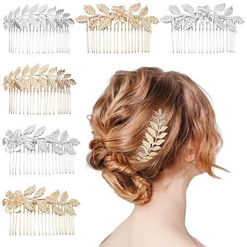 6 peines laterales de hojas con diamantes de imitación dorados con dientes, accesorios para el cabello para mujeres, niñas, novias, damas de honor disponible en Yaxa Venezuela