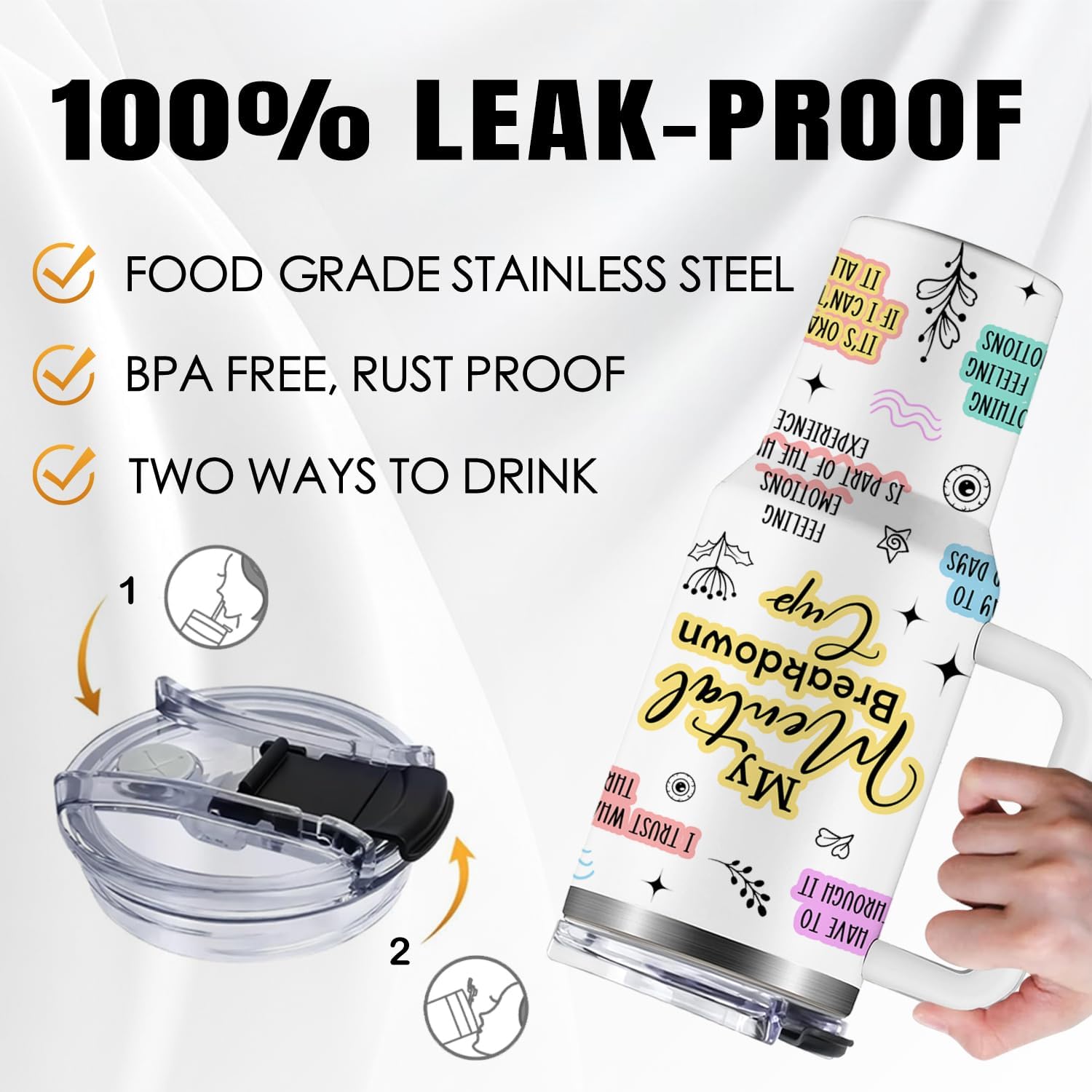 Mental Health Gifts, My Mental Breakdown Cup 40oz Tumbler, Positive Inspirational Gifts for Women, Daily Reminders Affirmations Tumbler, Mental Health Month Birthday Gifts for Friends Bestie Sister - Image 4