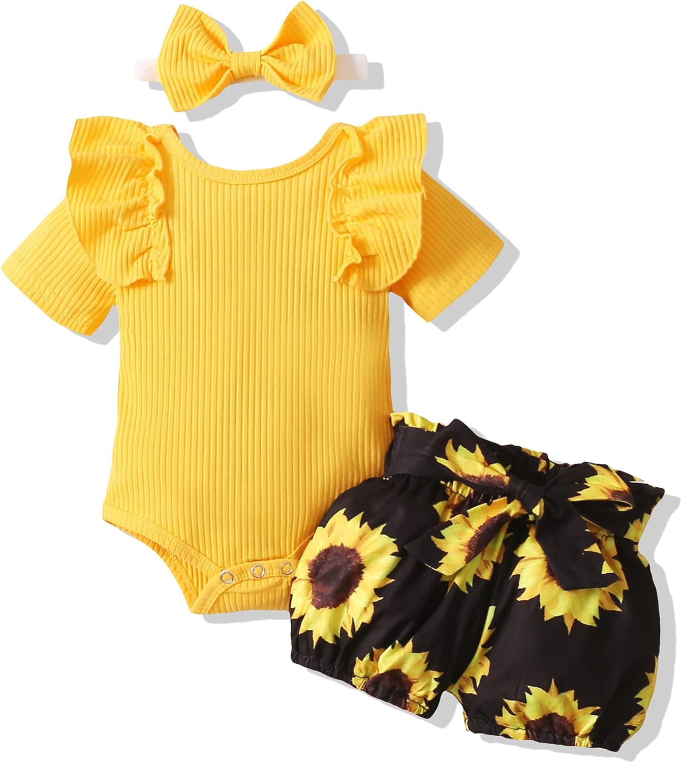 Miniatura 1 de AMAWMW Conjunto de regalo para bebé recién nacido, ropa de verano acanalada con volantes y flores vintage