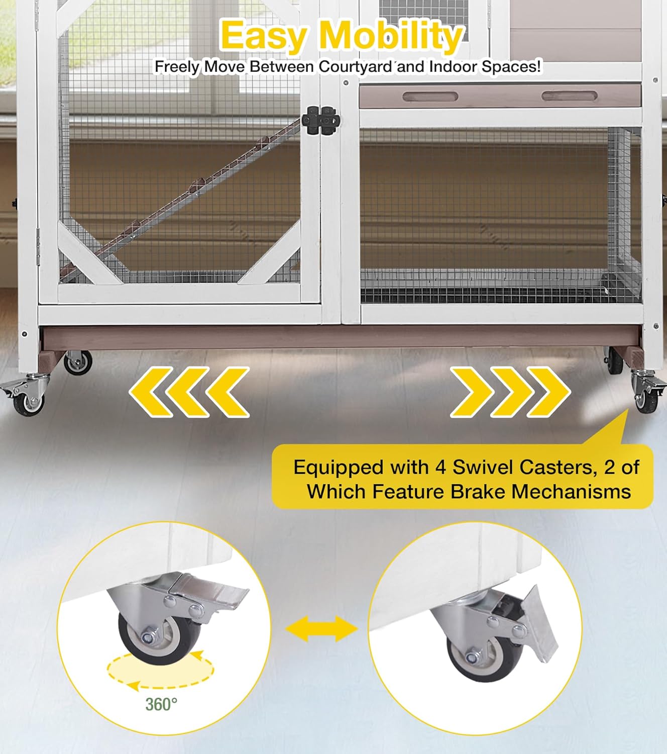 Aivituvin Rabbit Cage Indoor, 2-Story Bunny Cage with Leak-Proof Trays, Chew-Proof Wooden Rabbit Cage on Wheels for Small Pets (39.3" L x 22" W x 36.8" H) - Brown